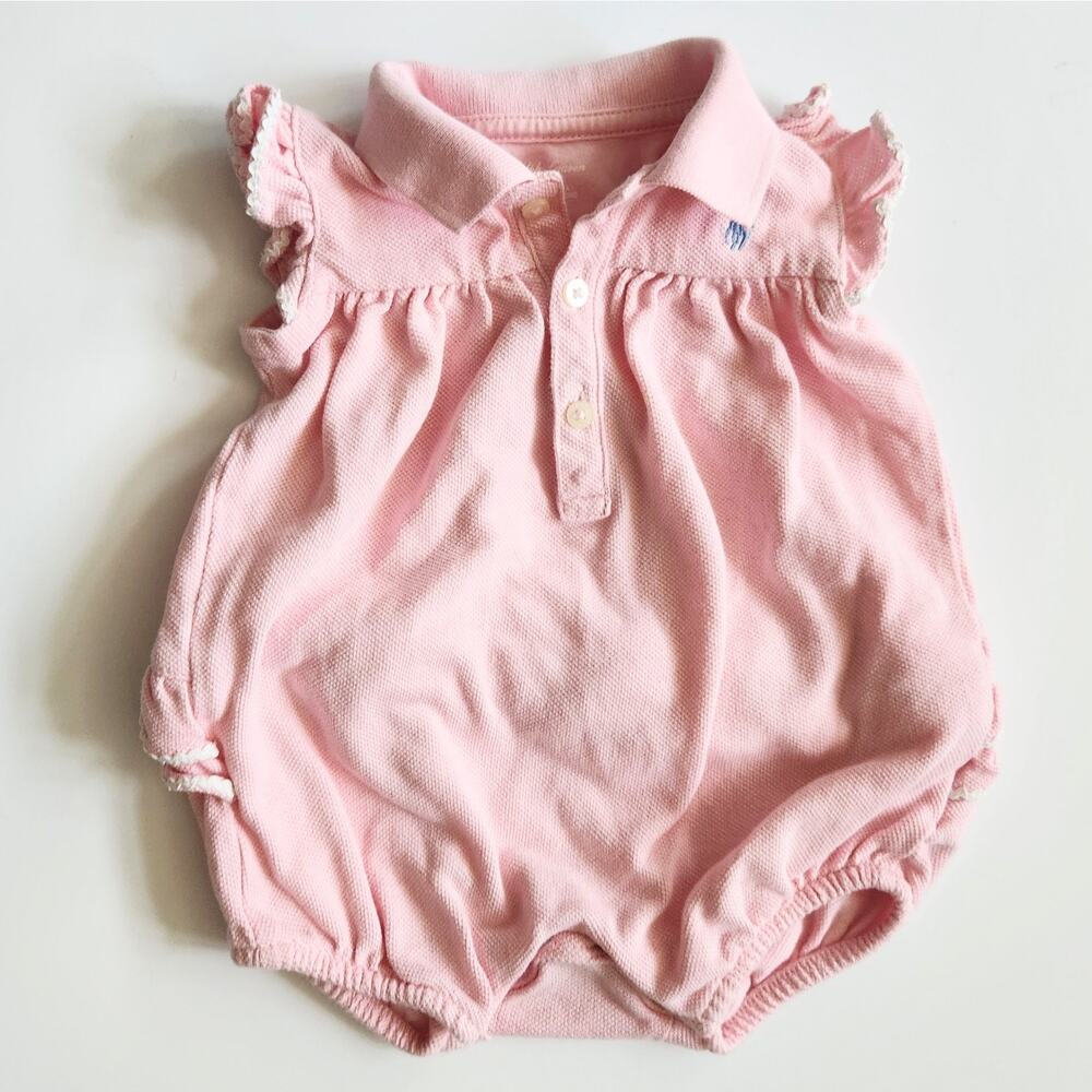 Ralph Lauren Baby Girls Pink Ruffle Interlock Bubble Romper Size 3 months
